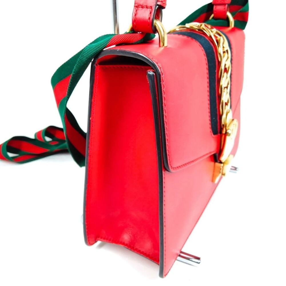 Authentic Gucci Shoulder Bag Sherry Line Red Leather - Picture 4 of 12